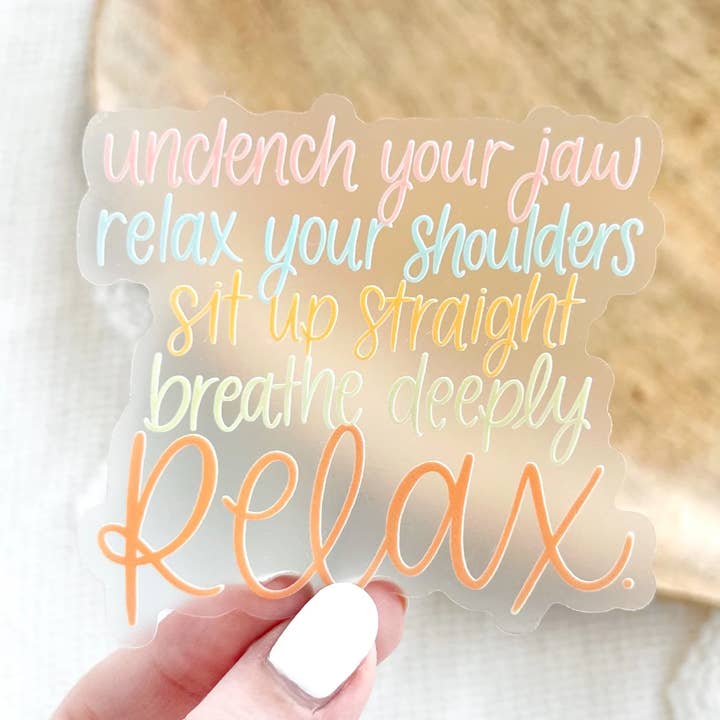 Autocollant Relax transparent, 3 x 3 po. pour la vente par Elyse Breanne Design