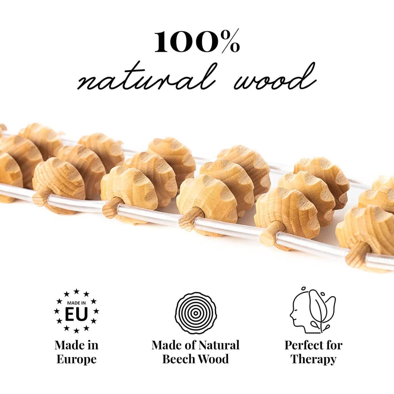 Tuuli GmbH - Venta al por mayor Masajeador corporal - Rodillo Masajeador de Madera para Espalda con Cuerda de 120 cm6