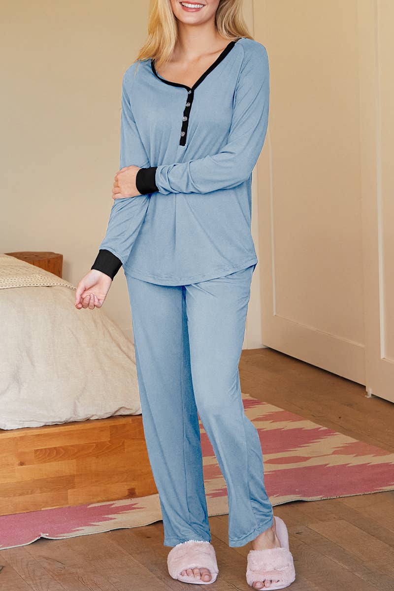 NINEXIS - Wholesale Sleepwear Set - Women's - CWSPJ033_COZY LONG SLEEVE HENLEY NECK PAJAMA SET17