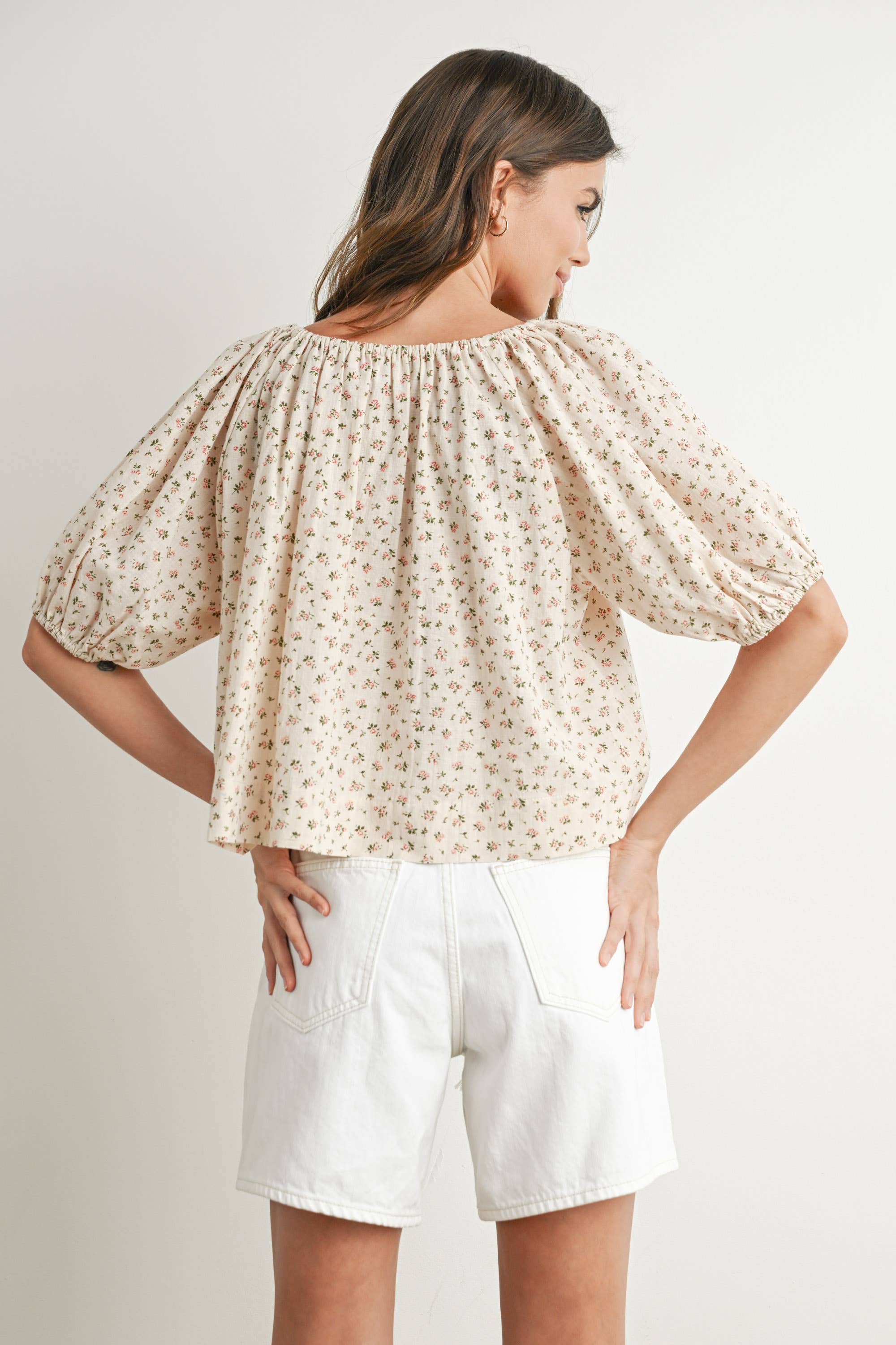 BUTTERMELON - Wholesale Blouse - Women's - Floral Puff Sleeve Top - BMT768719