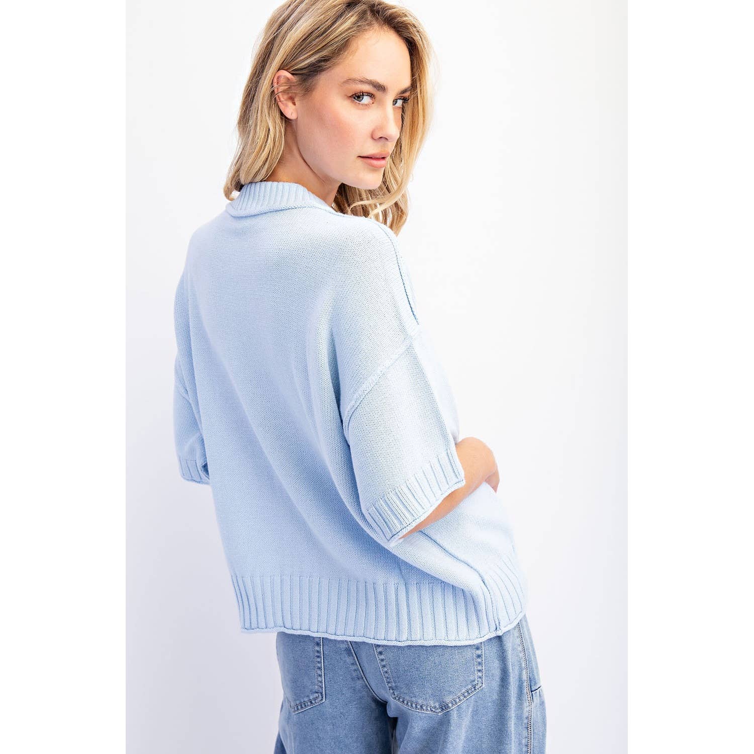 COTIERRA - Wholesale Knit Sweater - Women's - OVERSIZED CREWNECK SHORT SLEEVE SWEATER6