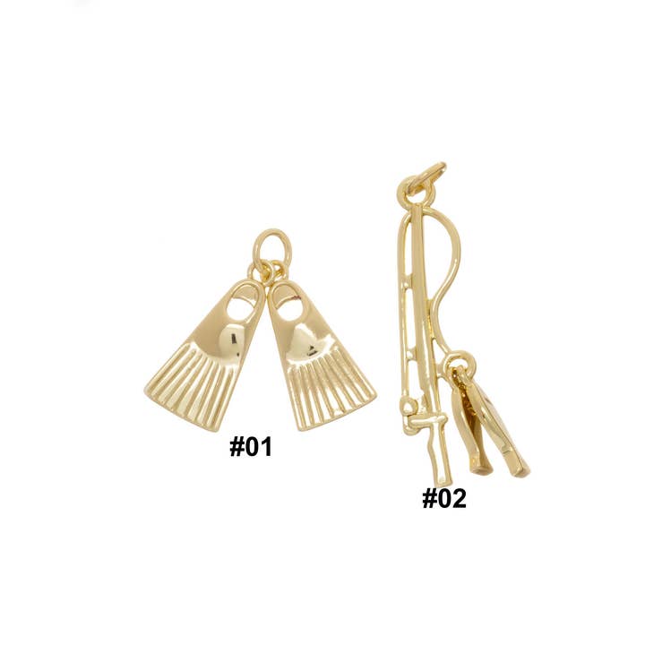 Jewel Pledge - Wholesale Individual Charm/Pendant - Fishing Rod & Fins Charms for Fishermen & Divers CPG1611-121
