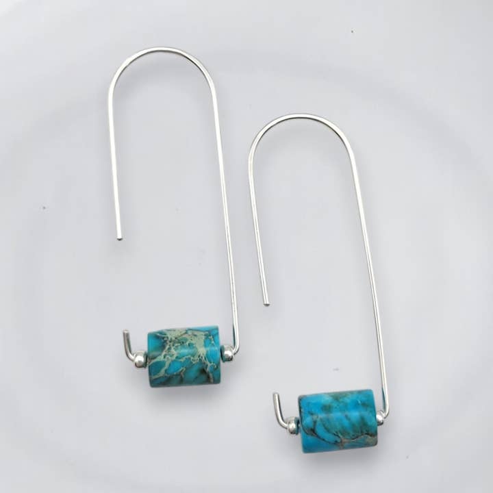 Silver Arc Threader Earrings with Turquoise Jasper for wholesale by Bijou by SAM