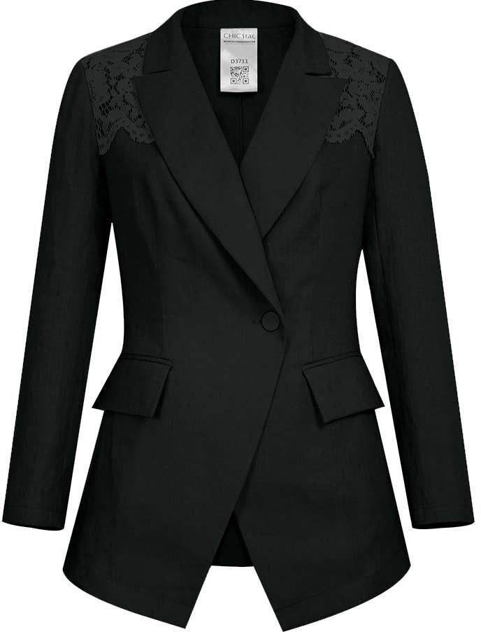 Blazer en dentelle au crochet en lin Chic Star en noir 052524 pour la vente par CHIC STAR