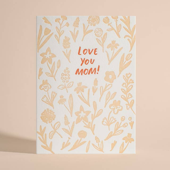 Carte de vœux en letterpress "Je t'aime Maman ! Fleurs" pour la vente par Half Pint Studio