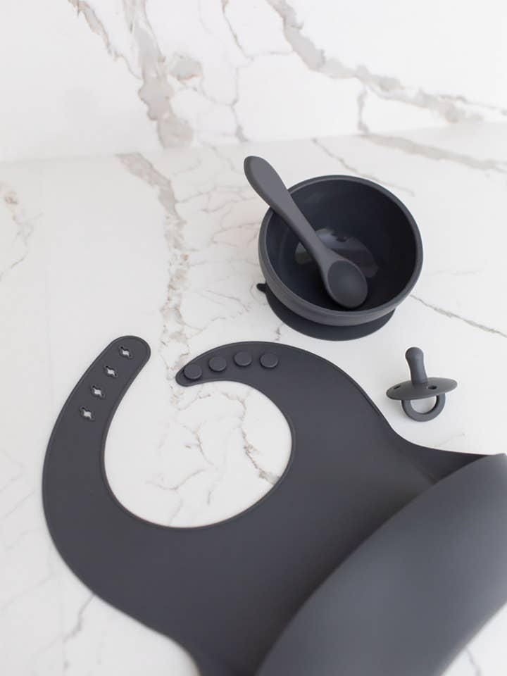 Charcoal | Silicone Bib Set for wholesale by Kambia Kids