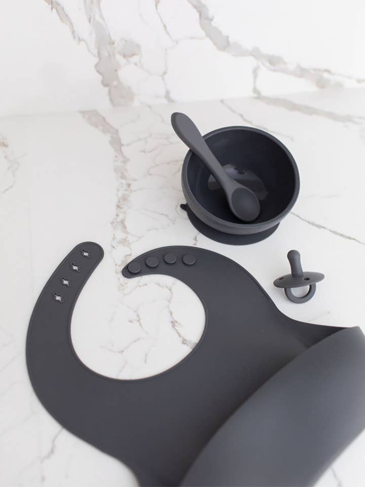 Charcoal | Silicone Bib Set for wholesale by Kambia Kids
