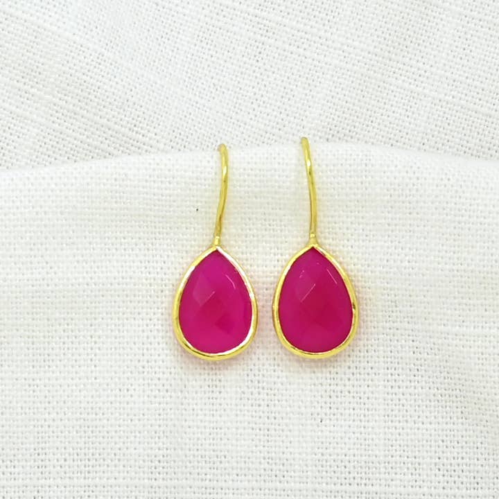 Teardrop Gemstone Earring Gold Silver 925 - Pink Fuchsia for wholesale by Schmuckoo Berlin