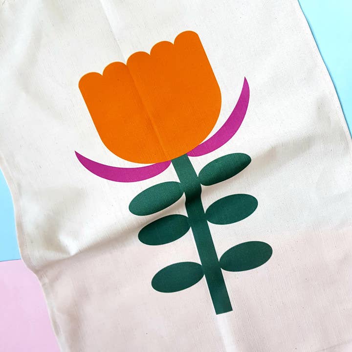 Single Tangerine Flower Tea Towel for wholesale by What Tess Makes