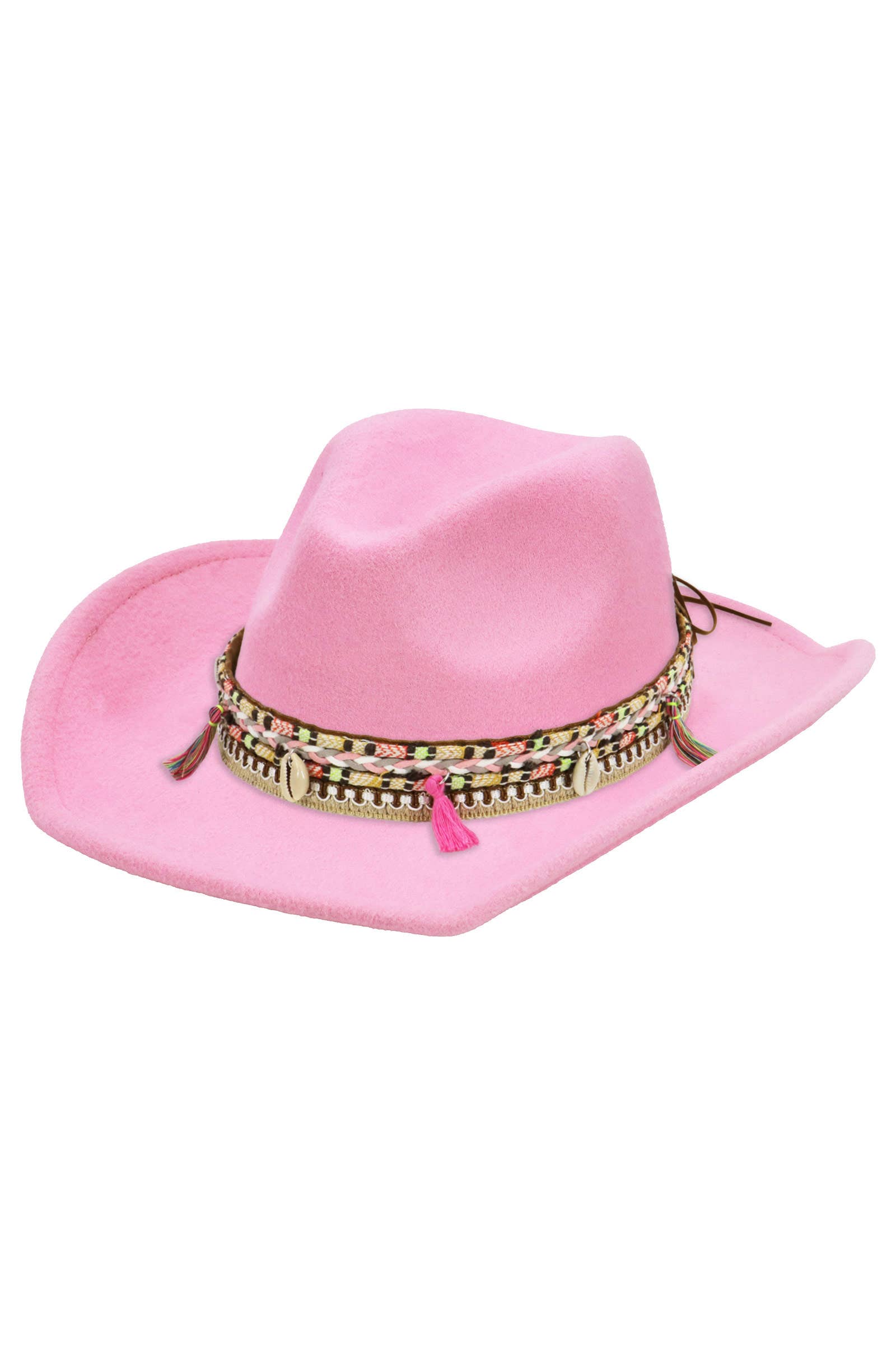 Cap Zone - Venta al por mayor Sombrero cowboy - Unisex - Sombrero vaquero de fieltro sólido con banda de borlas costeras rosas5