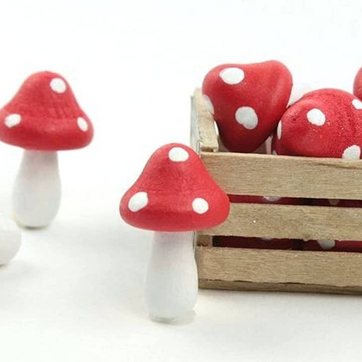 red Meyer Imports - Wood Mushrooms Hand Crafted - 3/4" - 6 Piece for wholesale on Faire2