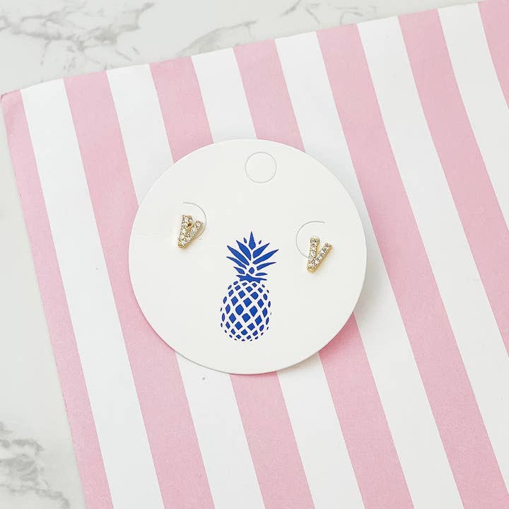 Prep Obsessed Wholesale - Wholesale Stud/Post Earrings - Cubic Zirconia Initial Stud Earrings- Gold17