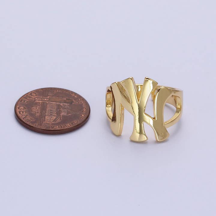 Aim Eternal - Wholesale Band/Stacked Ring - Gold New York NY Yankees Baseball Statement Ring | R032