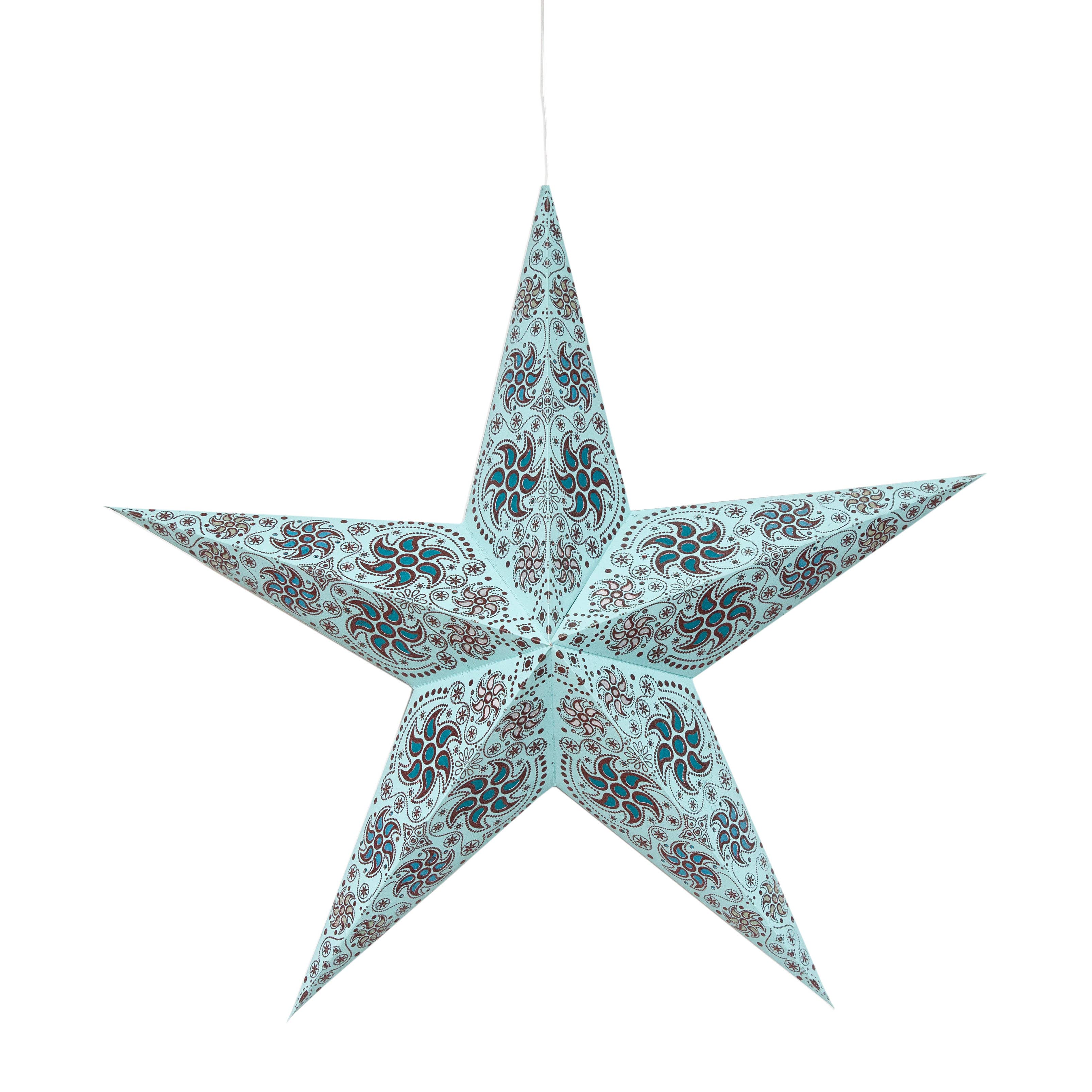 Artschatz LLC - Vente Lanterne/lampe en papier - Lanterne étoile en papier à paillettes Siklon 5 Pointer 24" turquoise7