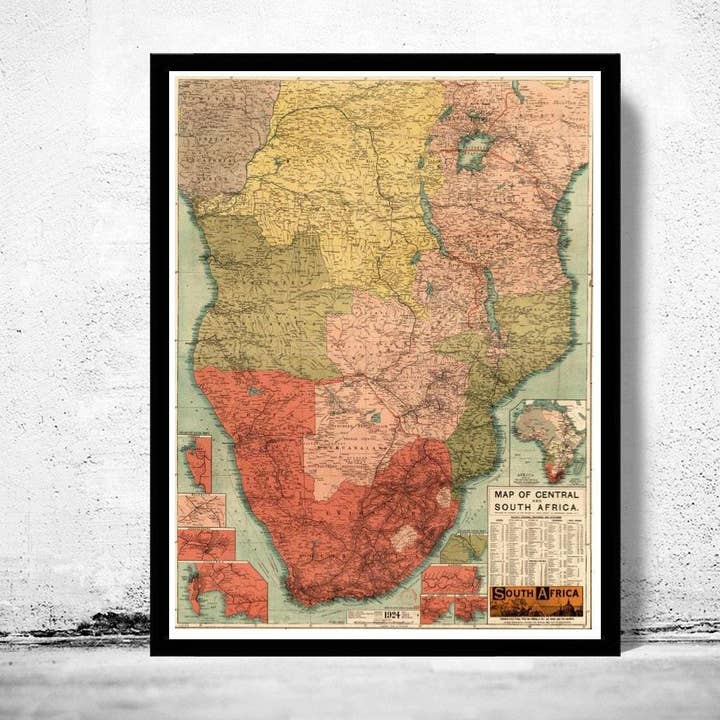 Gammal karta över Sydafrika 1924 Vintagekarta | Vintagekarta Väggkonsttryck för wholesale av OldCityPrints - Old Maps and Posters