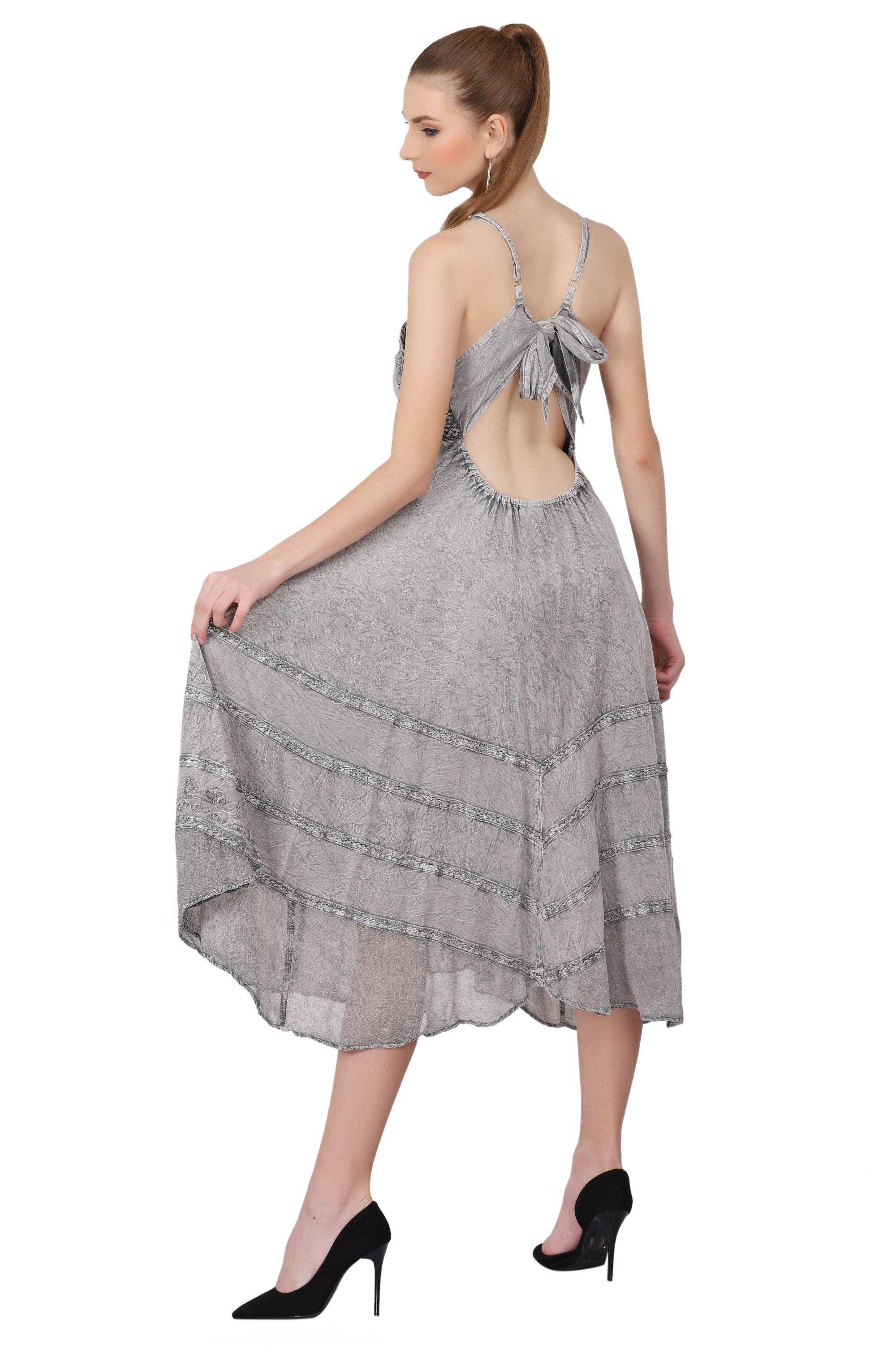 Advance Apparels - Wholesale Dress - Women's - Back Tie Acid Wash Dress (S/M-1X/2X) 4 Colors ADL-3033311