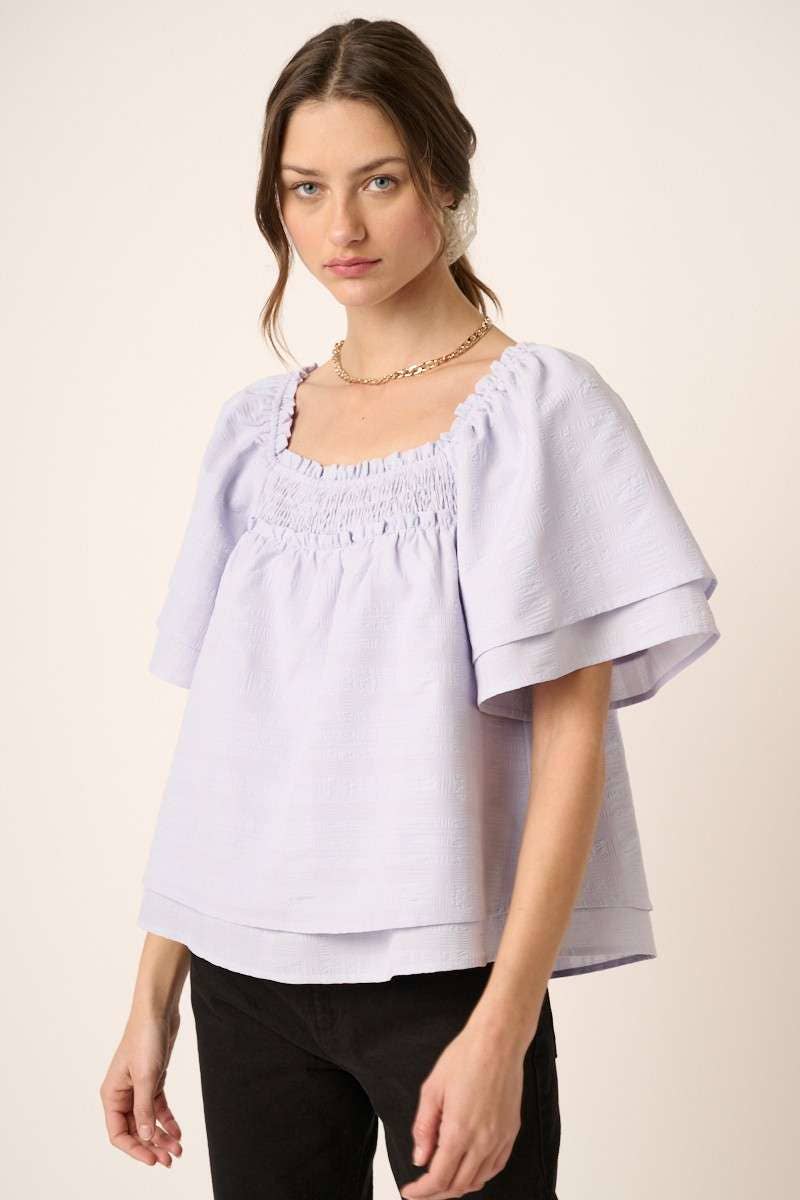 mittoshop - Wholesale Blouse - Women's - H14894-TEXTURE SMOCKED FLUTTER SLEEVE BLOUSE10