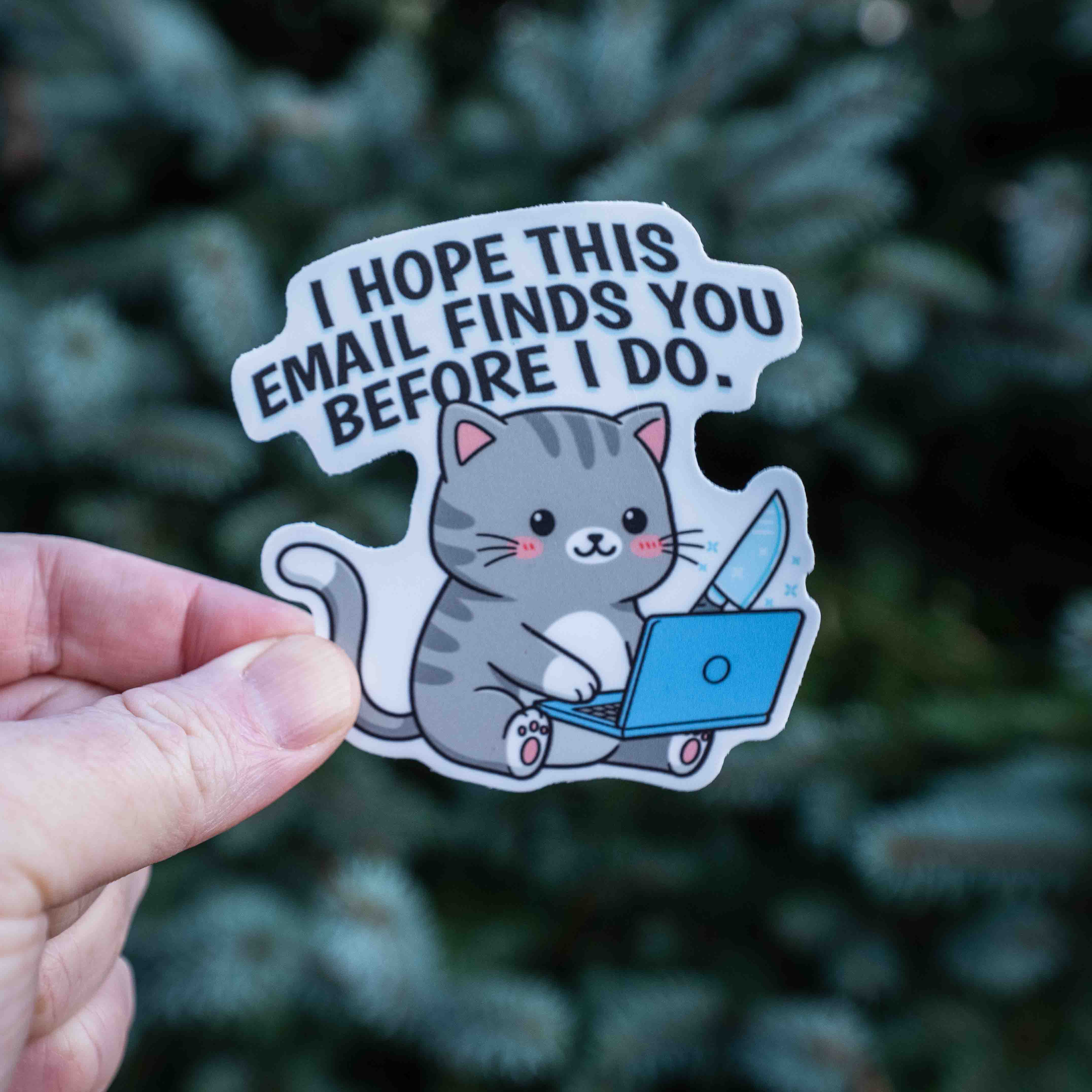 Hey Bear Outdoors - Wholesale Sticker - I Hope This Email Finds You Before I Do Funny Cat Sticker