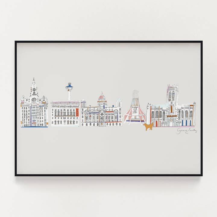 Liverpool Skyline Muted Colours Print for wholesale by Grace Emily Design