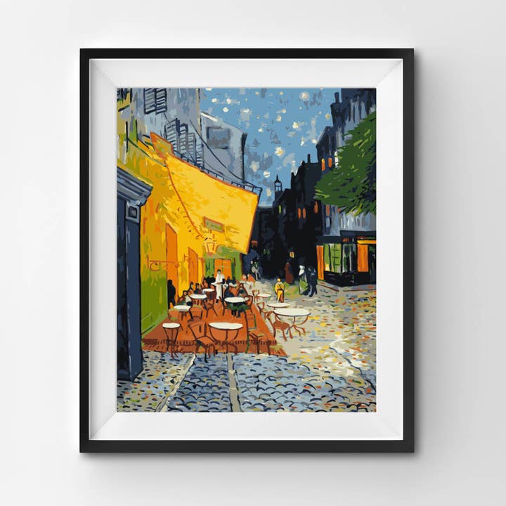 Cafe Terrace at Night, van Gogh - Framed paint by numbers for wholesale by Winnie's Picks