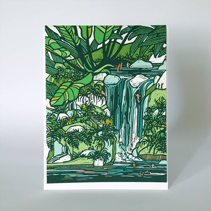 Tropical Waterfall Living Blank Notecard / Art Greeting Card for wholesale by Little Green