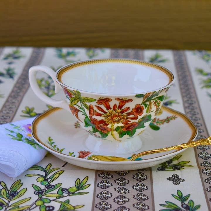 All Little Cute Things - Wholesale Coffee/Tea Cup - Orange Daylilies Tropical Flowers on White Teacup and Saucer0