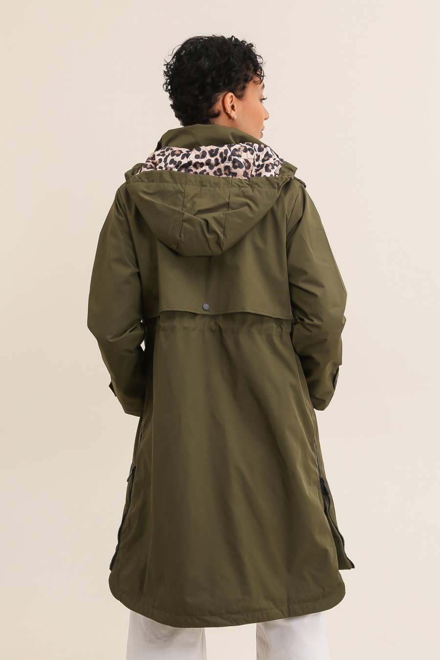 Attrait Paris - Wholesale Windbreaker - Women's - Leopard lined waterproof long jacket3