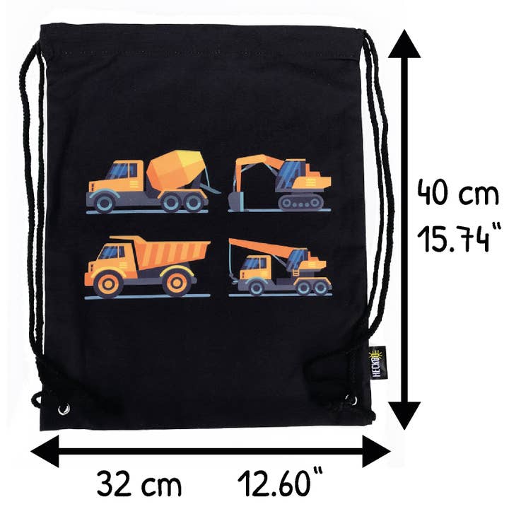 HECKBO – wholesale Drawstring bag – kids – Gym bag 4 construction vehicles black