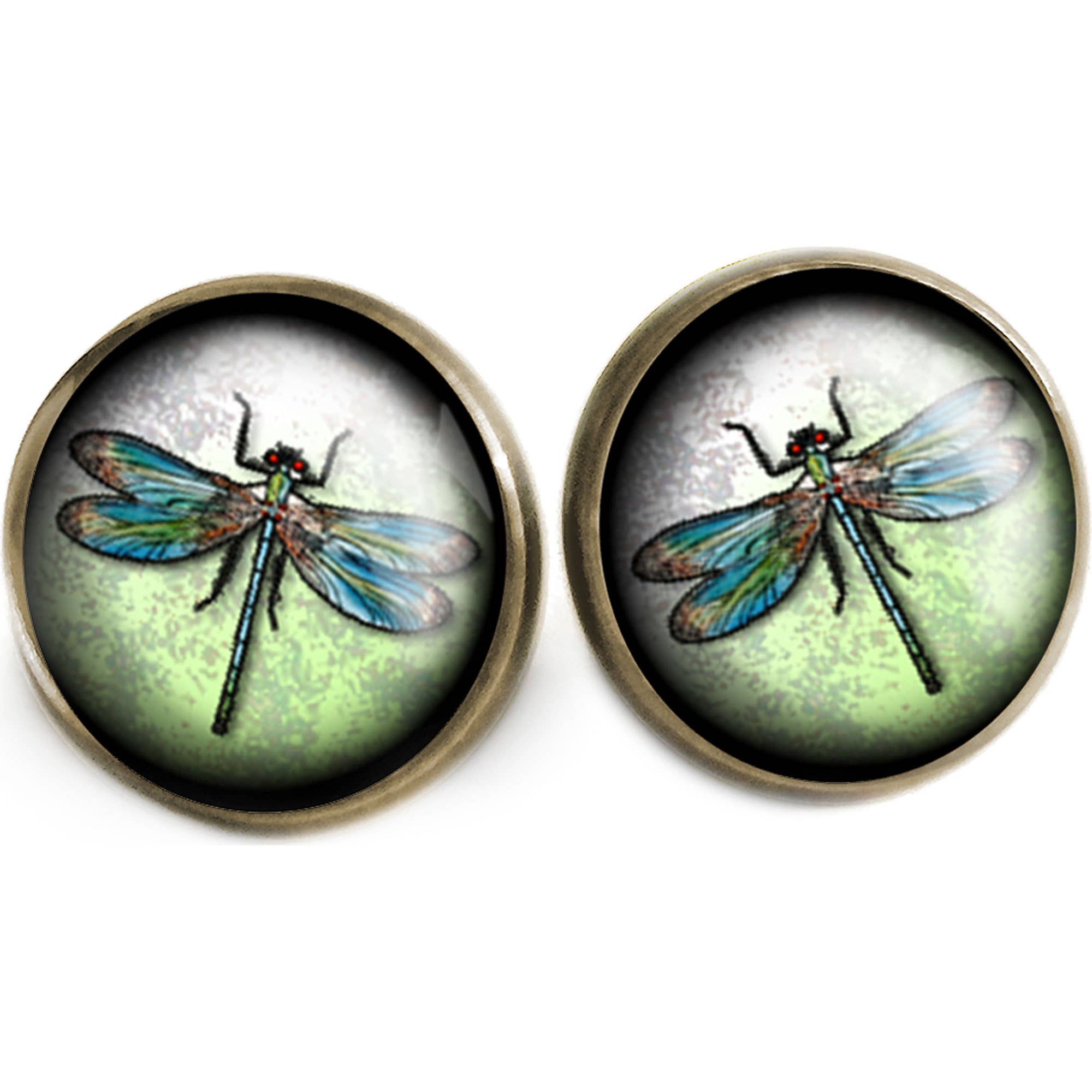 The Divine Iguana - Wholesale Stud/Post Earrings - Dragonfly Vintage Inspired Glass Cabochon Stud Earrings3