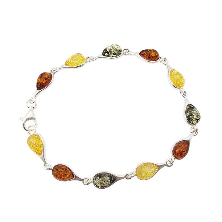 Multi-Color Amber Sterling Silver Link Bracelet for wholesale by Amberman