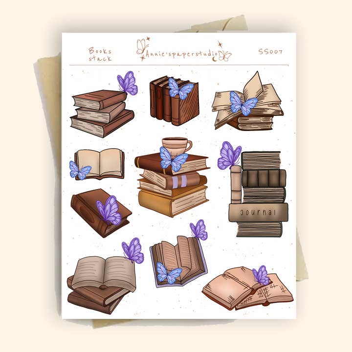 Books stacks sticker sheet for wholesale by Annie's paper studio