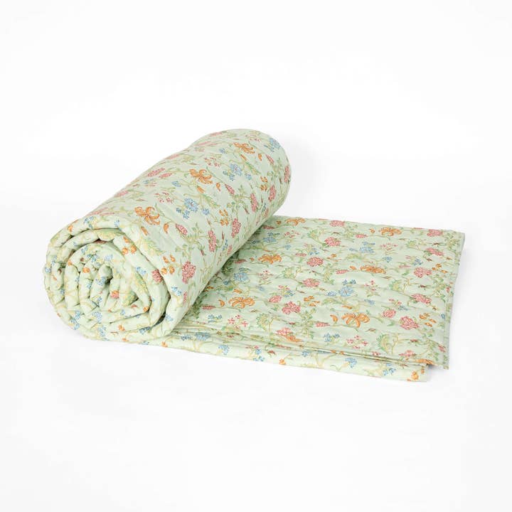 BLOCK-PRINTED QUILT - MINT VANA for wholesale by Craft Boat