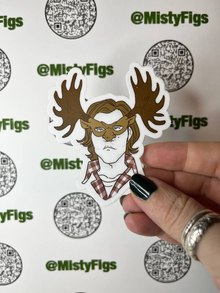Autocollant en vinyle — Moose Sam — Bouteille d'eau pour ordinateur portable, agenda Bujo, imperméable, mat ou holo pour la vente par Misty Figs