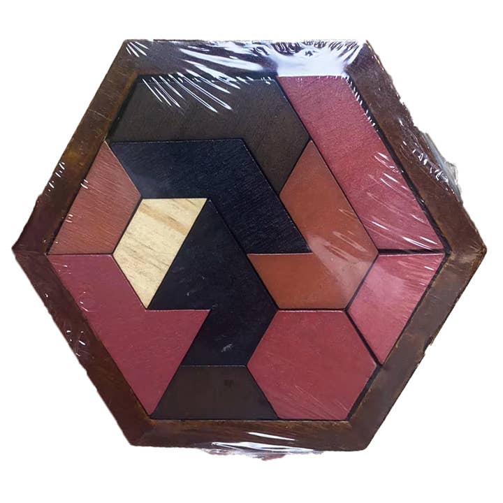 Texas Toy Distribution - Wholesale Puzzle - Kids - Hexagon Tangram Wooden Puzzle for Kids and Adults 11pcs
