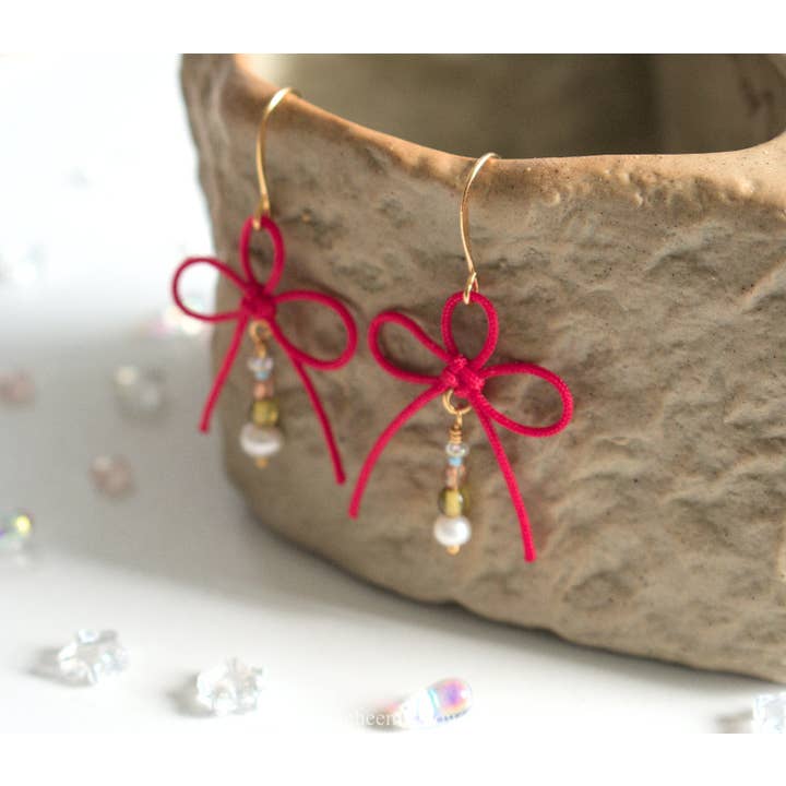 Clover Earrings Apple Red for wholesale by Lycheemeadow