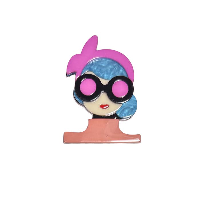 πΆοΈ Pop girl brooch with oversized glasses πΆοΈ for wholesale by Miss Minna