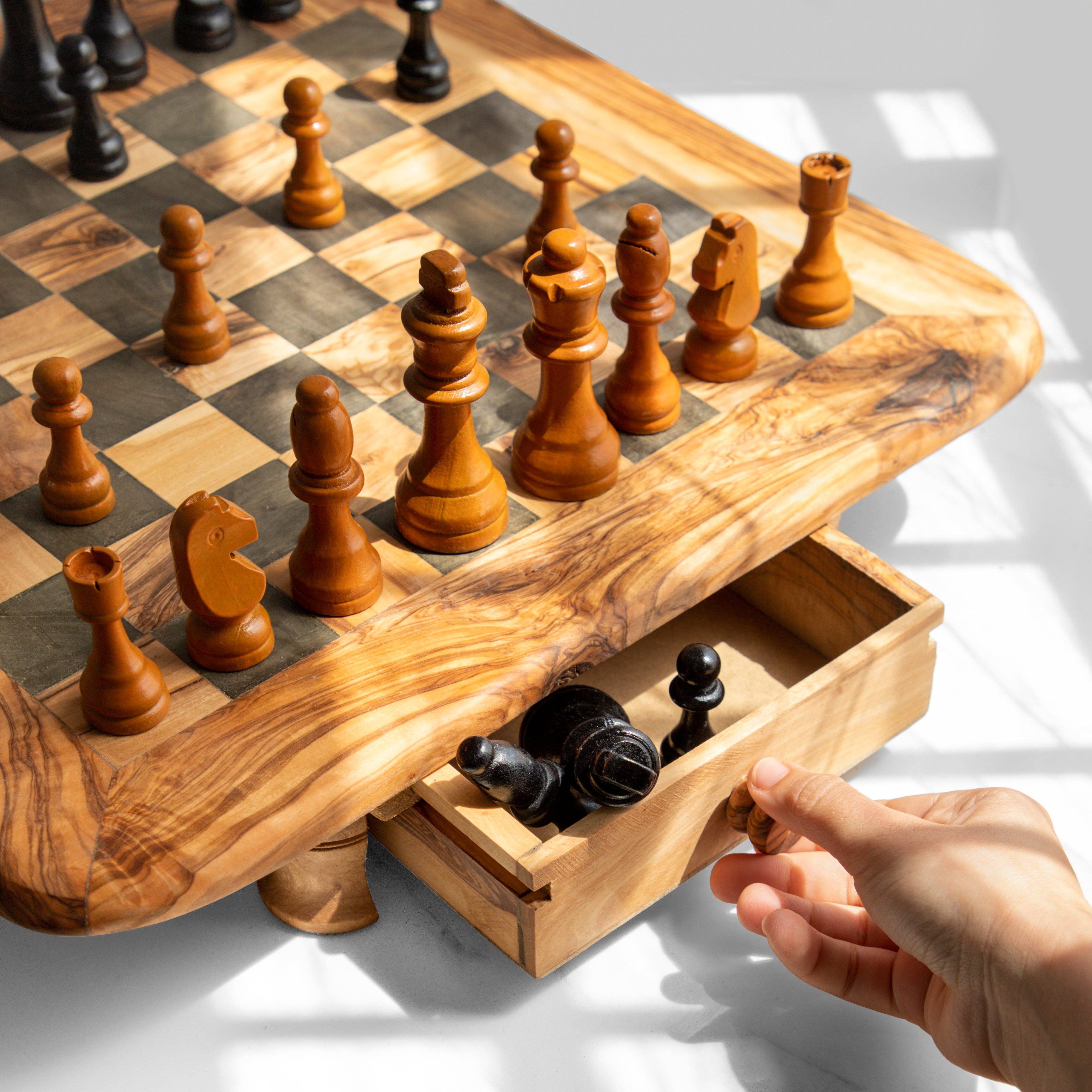 Krafts GmbH Olive Wood - Wholesale Board Game - Handmade Olive Wood Chessboard with Storage Drawers - Rustic3