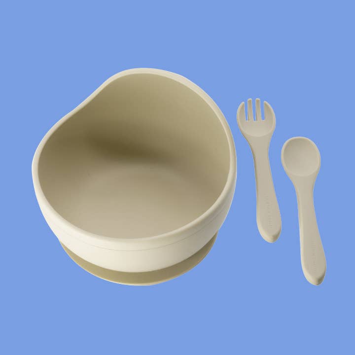 Ensemble de repas pour enfants en silicone 3 pièces - Taupe pour la vente par Golden Child