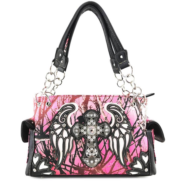 Lunar Deer - Wholesale Shoulder Bag - Women's - Cross Angel Wings Tree Camouflage Women's Handbag Purse