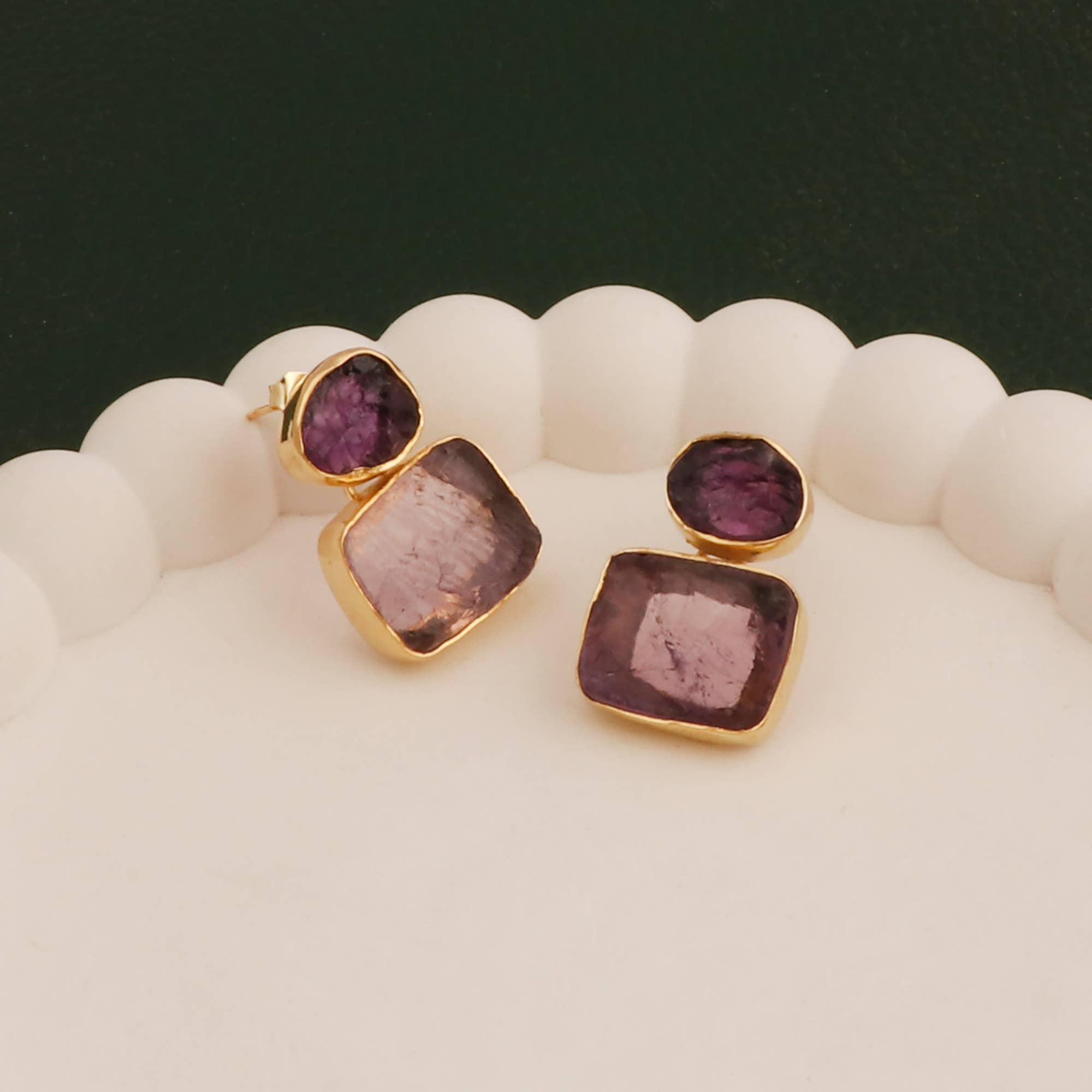 El Joyero – wholesale Solitärörhängen – Rå ametist dubbel sten februari födelsesten handgjorda stiftörhängen0