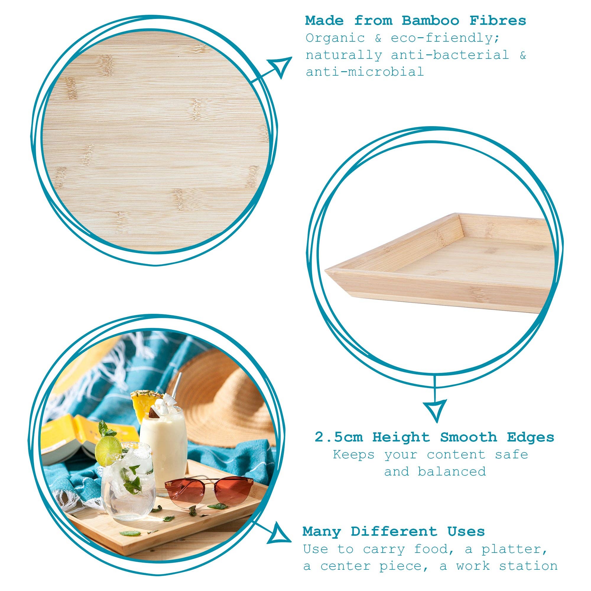 Rinkit Ltd – Großhandel Serviertabletts – Argon Tableware Serviertablett aus Bambus, 33 x 25 cm3