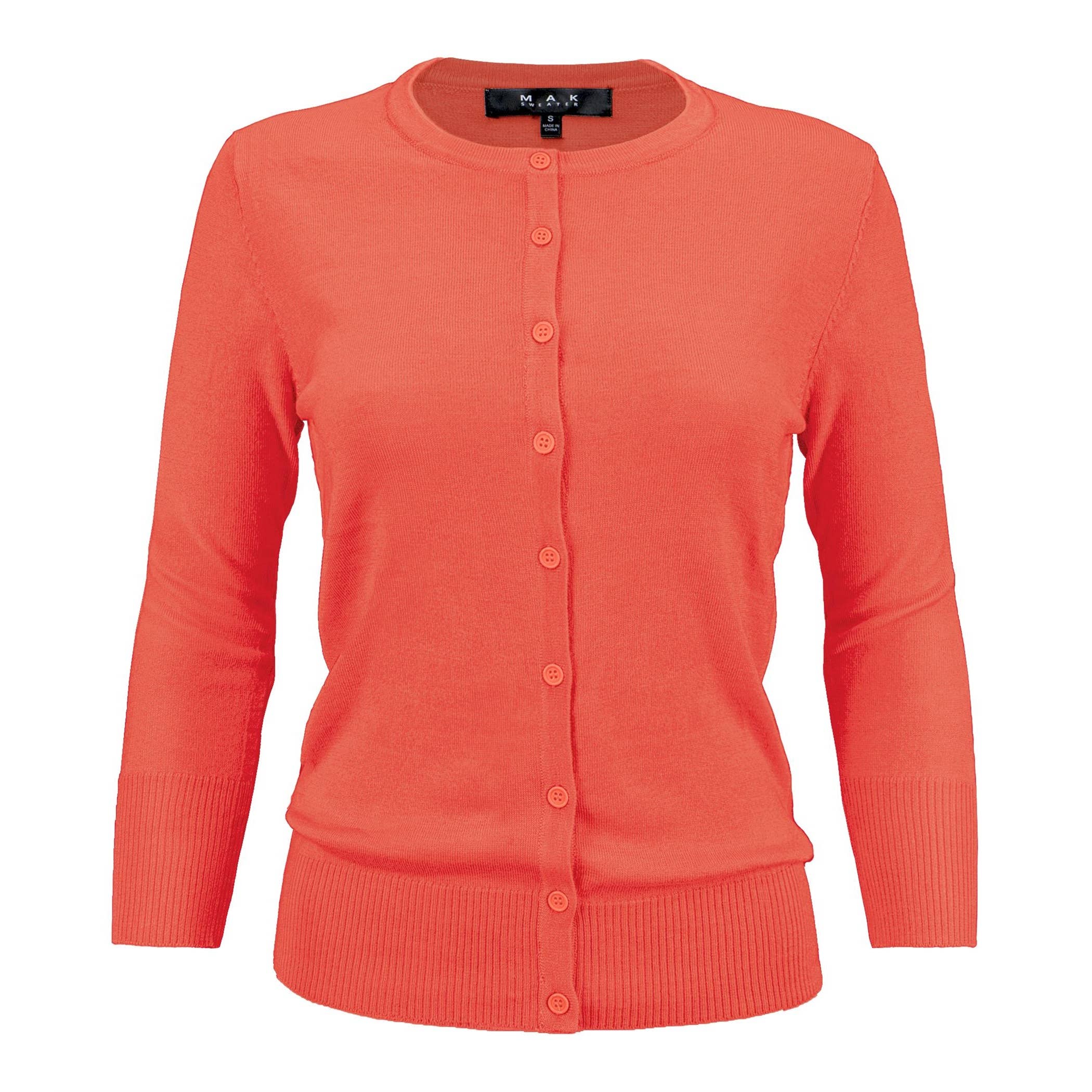 Mak - Wholesale Cardigan - Women's - 3/4 Sleeve Crewneck Plus Size Knit Cardigan Sweater CO079PL22