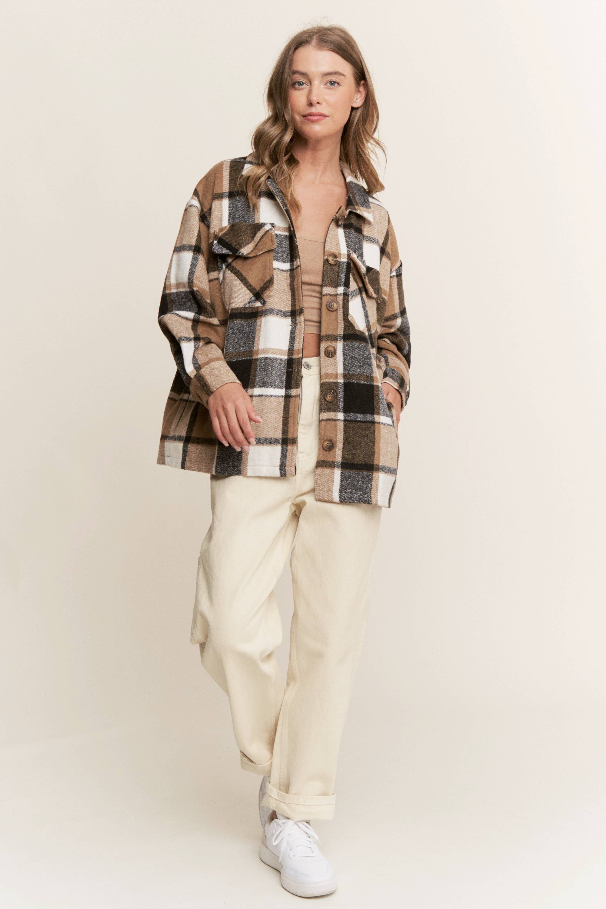 Sweet Generis - Wholesale Shirt Jacket/Shacket - Women's - FUZZY PLAID BUTTON DOWN FLANNEL SHIRT JACKET9