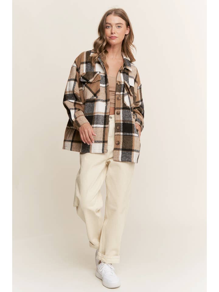 Sweet Generis – wholesale Shirt Jacket/Shacket - Women’s – FUZZY PLAID BUTTON DOWN FLANNEL SHIRT JACKET9