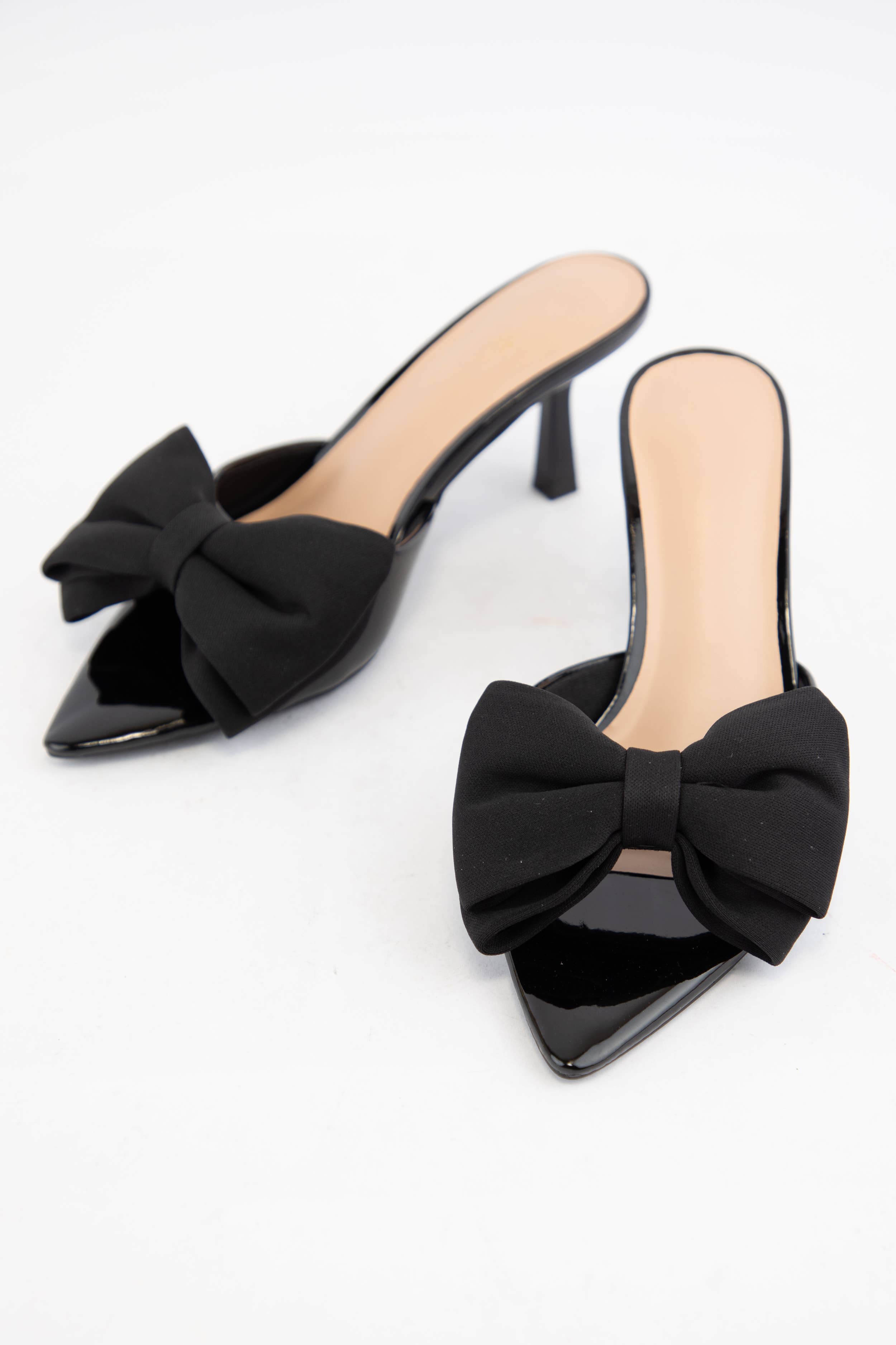 CCOCCI - Vente Chaussures à petit talon – femme - TALONS MULES BERMUDA-19 À GROS NŒUD EN SATIN À BOUT POINTU7