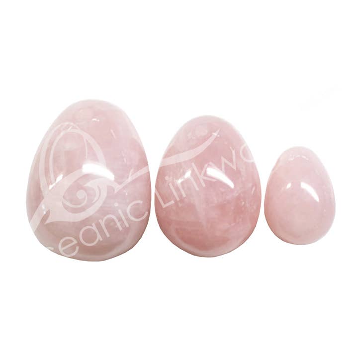 Oceanic Linkways Inc - Wholesale Spiritual Stone/Crystal - EGG YONI - ROSE QUARTZ WITH HOLE (SET OF 3) 1"-1.5"-2" (SET0