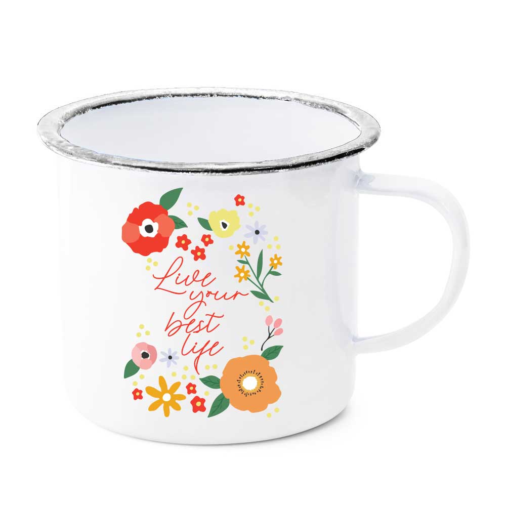 Potluck Press - Wholesale Coffee Mug - Live Your Best Life Flowers Enamel Mug0