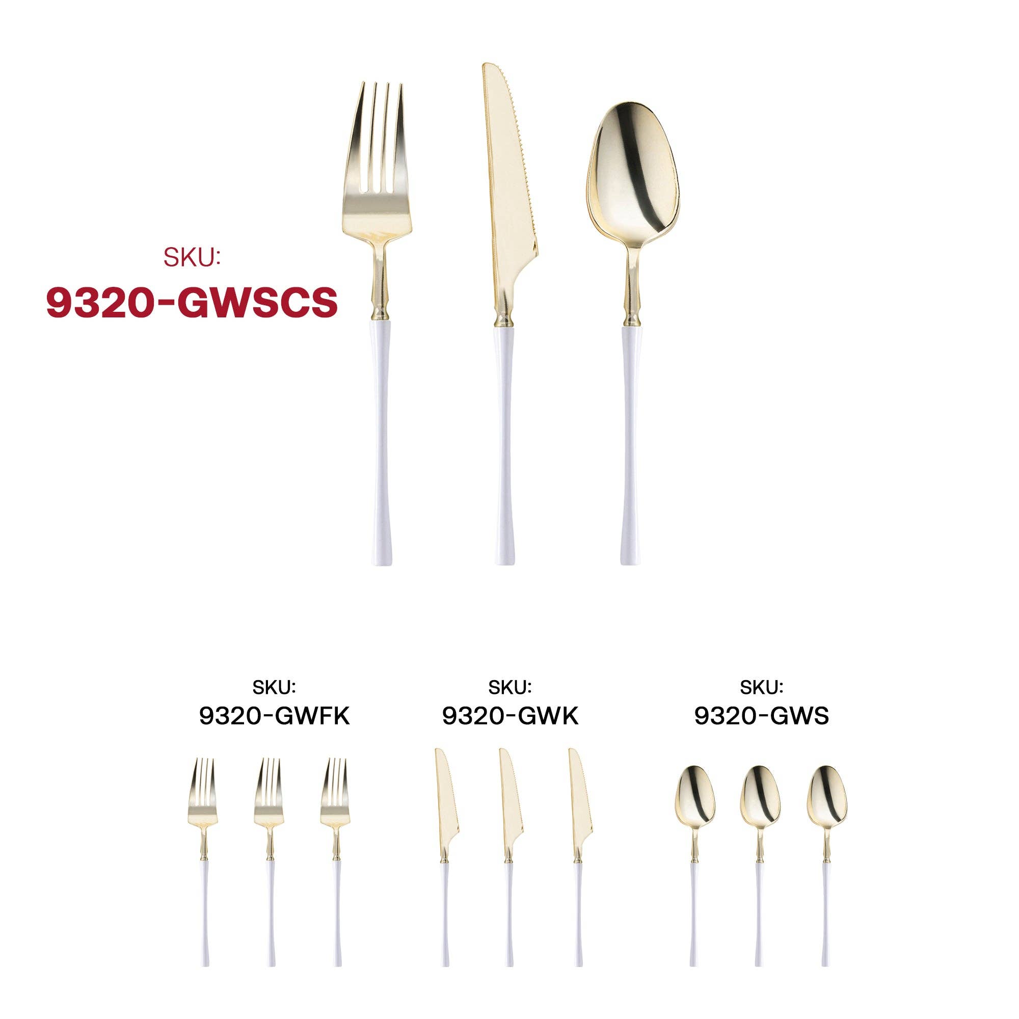 Smarty had a Party - Vendita all'ingrosso Set di posate assortite - Set di posate in plastica moderno oro con manico bianco - 20 ospiti4