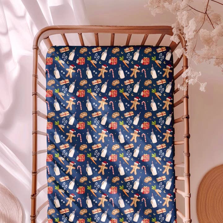 Santa’s Treats Crib Sheet for wholesale by Jammie Session formerly Big Dreams Little Jammies