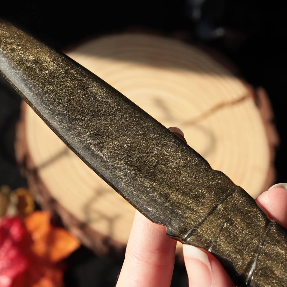 Natures Artifacts Inc - Wholesale Kitchen/Utility Knife - Golden Sheen Obsidian Knife with Spiral Handle 3